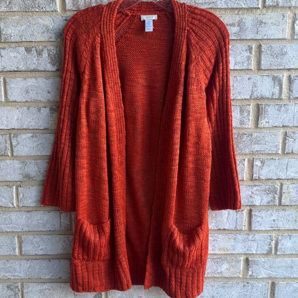 Chico's 3/4 Sleeve Rust Orange Open Front Cardigan Sweater Size 1 (M)